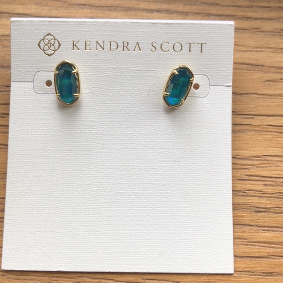 Kendra Scott Grayson Gold Plated Over Brass Stud Earrings With Teal Abalone NWT - Picture 6 of 14